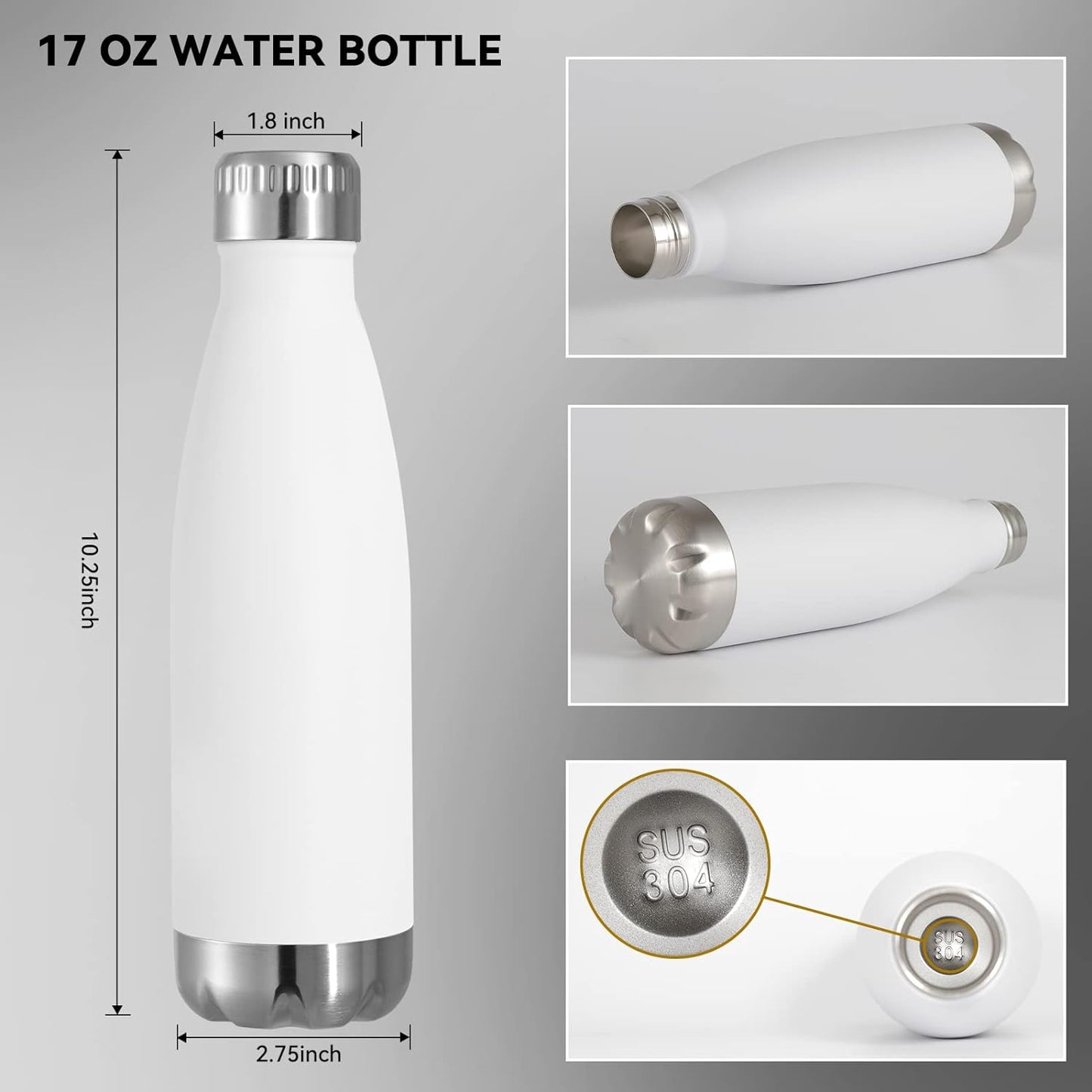 VEGOND 17oz Stainless Steel Water Bottles, Reusable Metal Sports Water Bottle Keeps Drink Hot and Cold, BPA Free Double Wall Vacuum Cola Shape Insulated Water Bottle for Camping Gym, 1 Pack