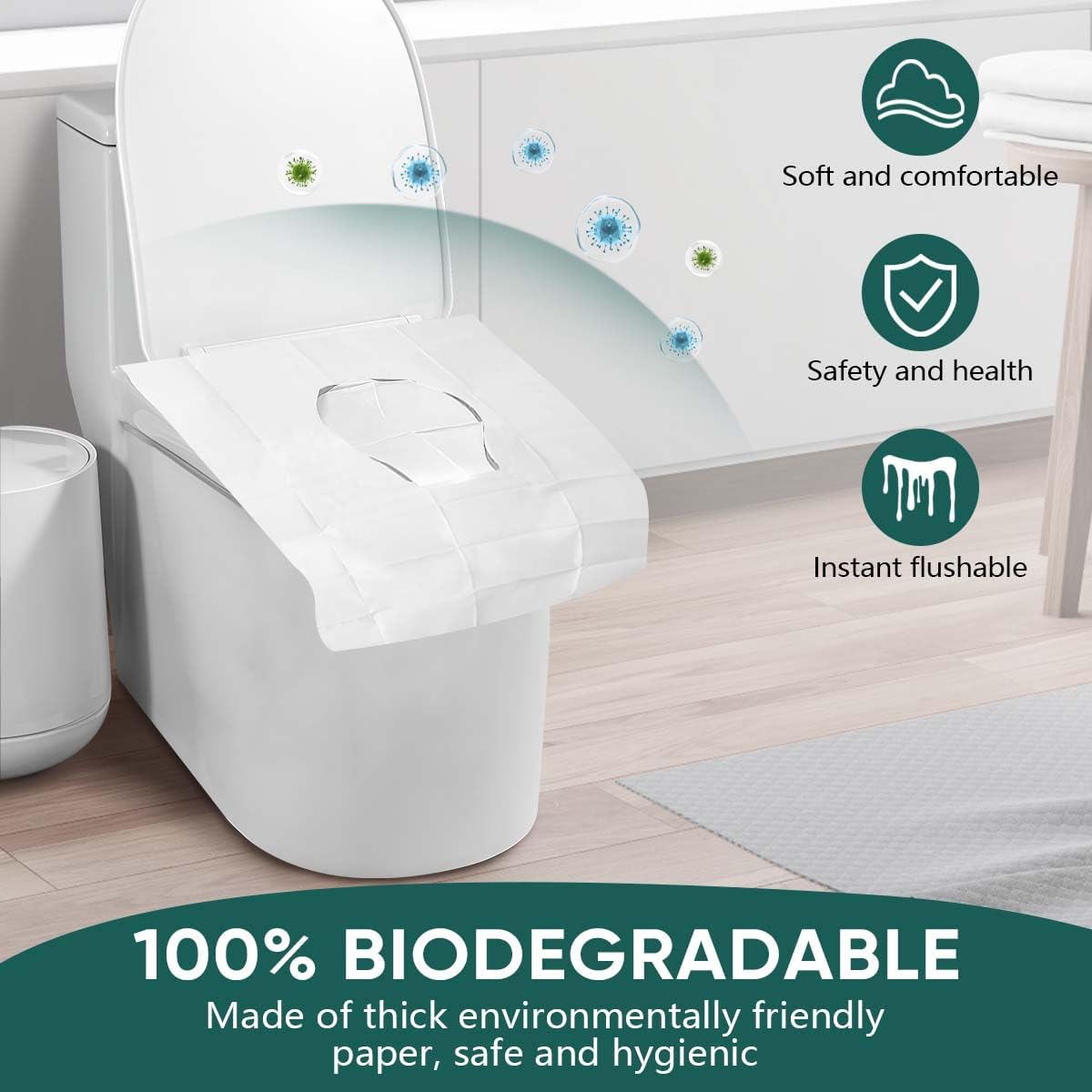 120 Pcs Disposable Flushable Paper Toilet Seat Covers Travel Supplies Essentials for Airplane, Public Restrooms, Bathroom, Hotels, Camping, Kids or Adults