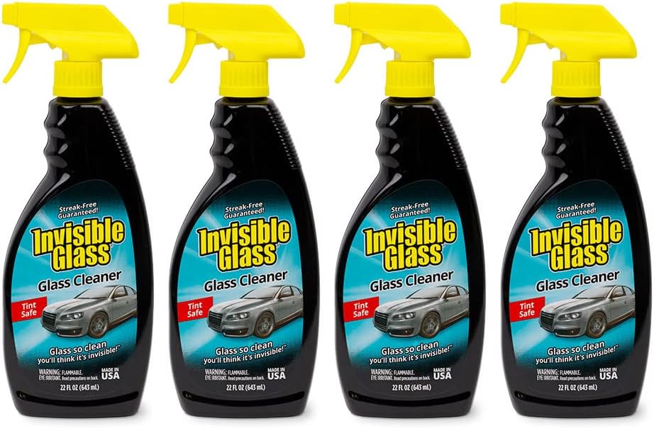 Invisible Glass 92164-4PK Premium Glass and Window Cleaner for Auto and Home Cleans Glass, Windows, Windshields, and More, Streak-Free, Ammonia-Free, Tint-Safe, 22 fl oz (Pack of 4)