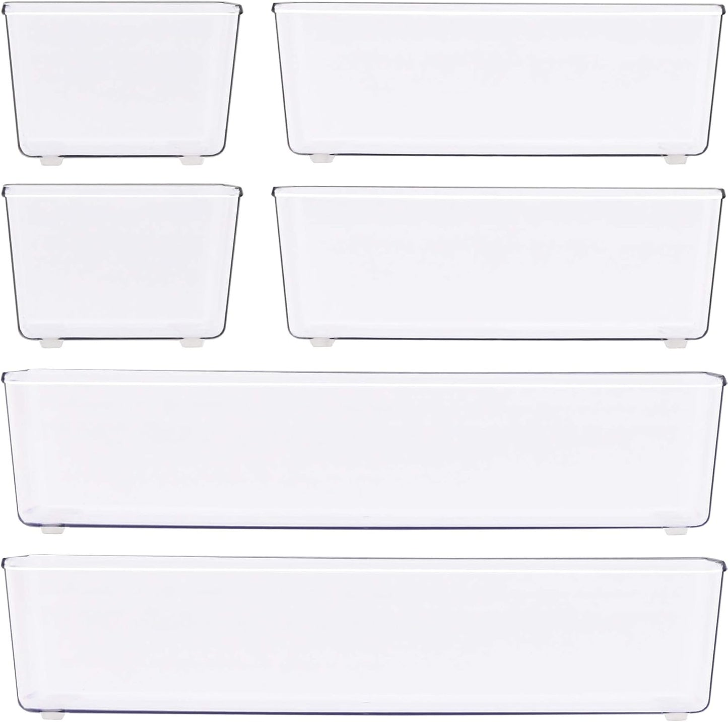 Simple Houseware Clear Drawer Organizer for Office Bin Desk Storage, Assorted Size, 6 Packs