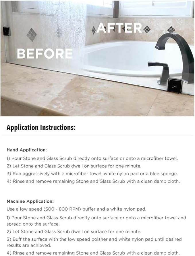 Stone Pro Stone and Glass Scrub - Hard Water Stain Remover - Remove Spots on Glass, Natural Stone, Quartz, & Metal Fixtures (Pint)