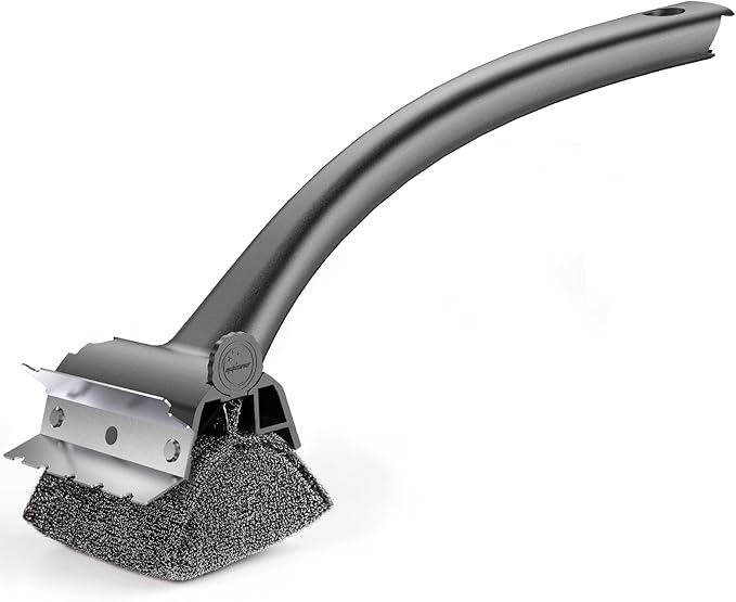 Grill Brush for Outdoor BBQ - Replaceable Bristle Free Heading and Reinforced Scraper - Safe BBQ Brushes for Porcelain/Gas/Charcoal/Smoker/Cast Iron Grill - Cleaning Brush(Black)