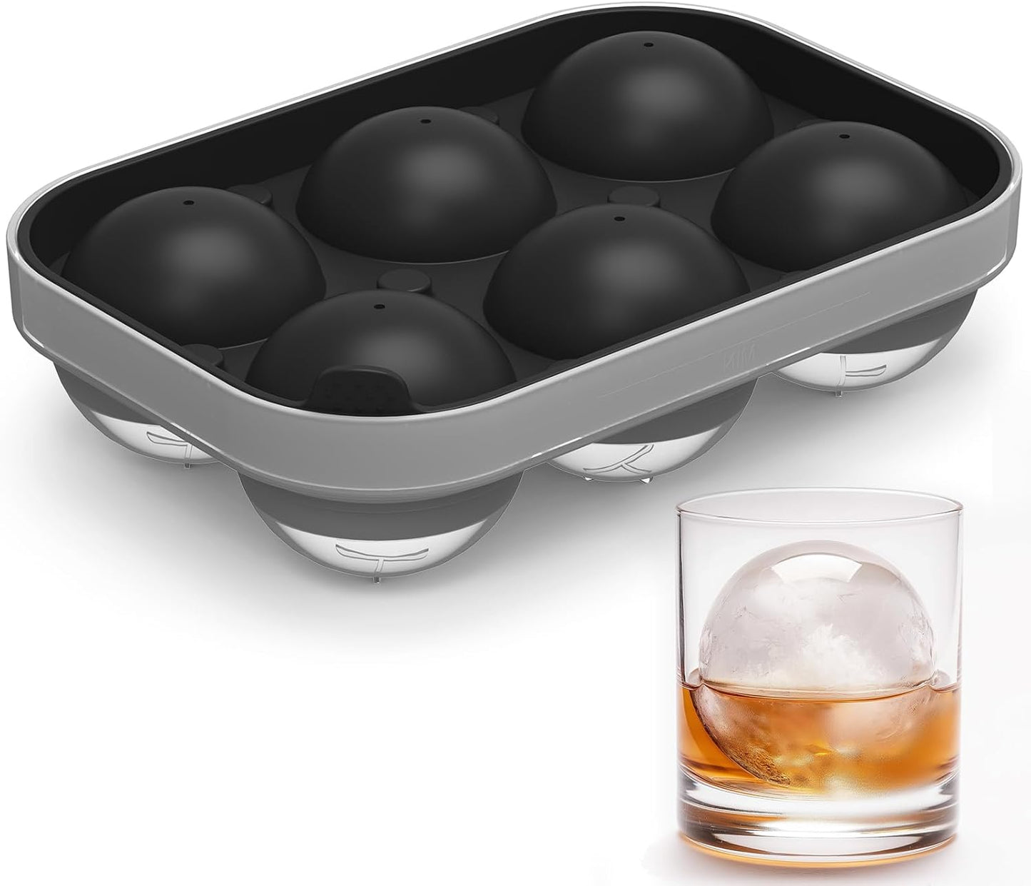 2.5inch Spherical Ice Ball Tray For Whiskey, Big Ice Freezer Mold for Cocktails，Easy Fill In & Release Ice Cube Mold, Durable &Reusable Spherical Ice Maker (Black)