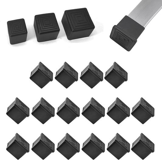 16 Pcs 1-3/4" x 1-3/4" Square Rubber Chair Leg Caps, PVC Table Leg Covers, Flexible & Anti-Slip Furniture Leg End Caps, Chair Leg Floor Protectors for Bar Stool Leg Patio Indoor, Black