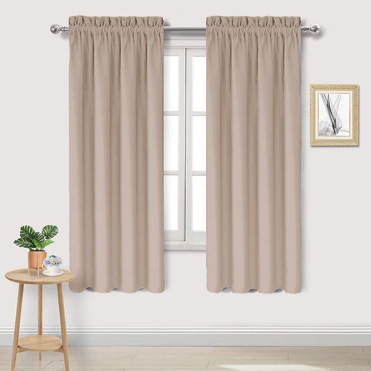 DWCN Blackout Curtains for Living Room Thermal Insulated, Energy Saving & Noise Reducing Bedroom Curtains, Camel, W 38x L 72 Inch, Set of 2 Rod Pocket Curtain Panels