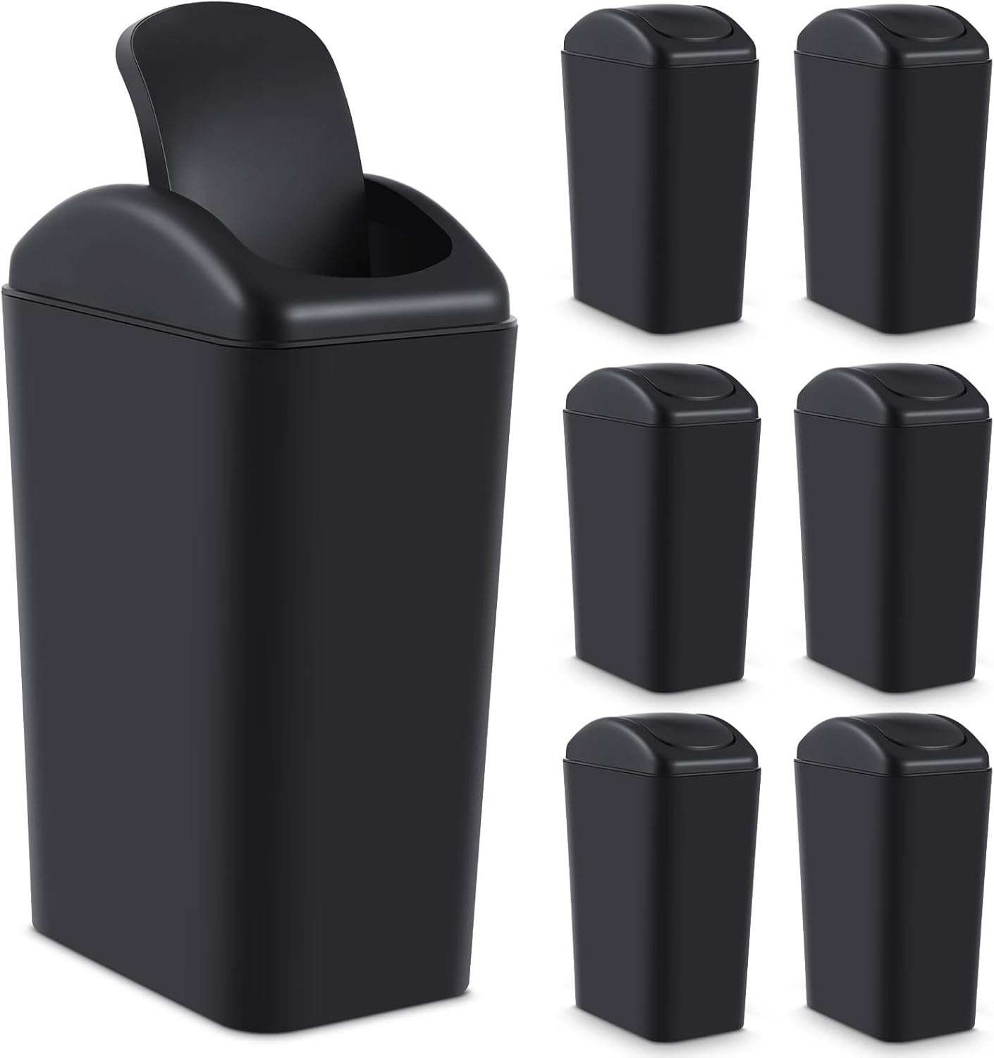 Hoolerry 6 Pcs 3 Gallon/12 Liter Small Trash Can Plastic Kitchen Garbage with Lid Small Trash Bin for Bathroom Office Bedroom Kitchen Waste Outdoor (Black)