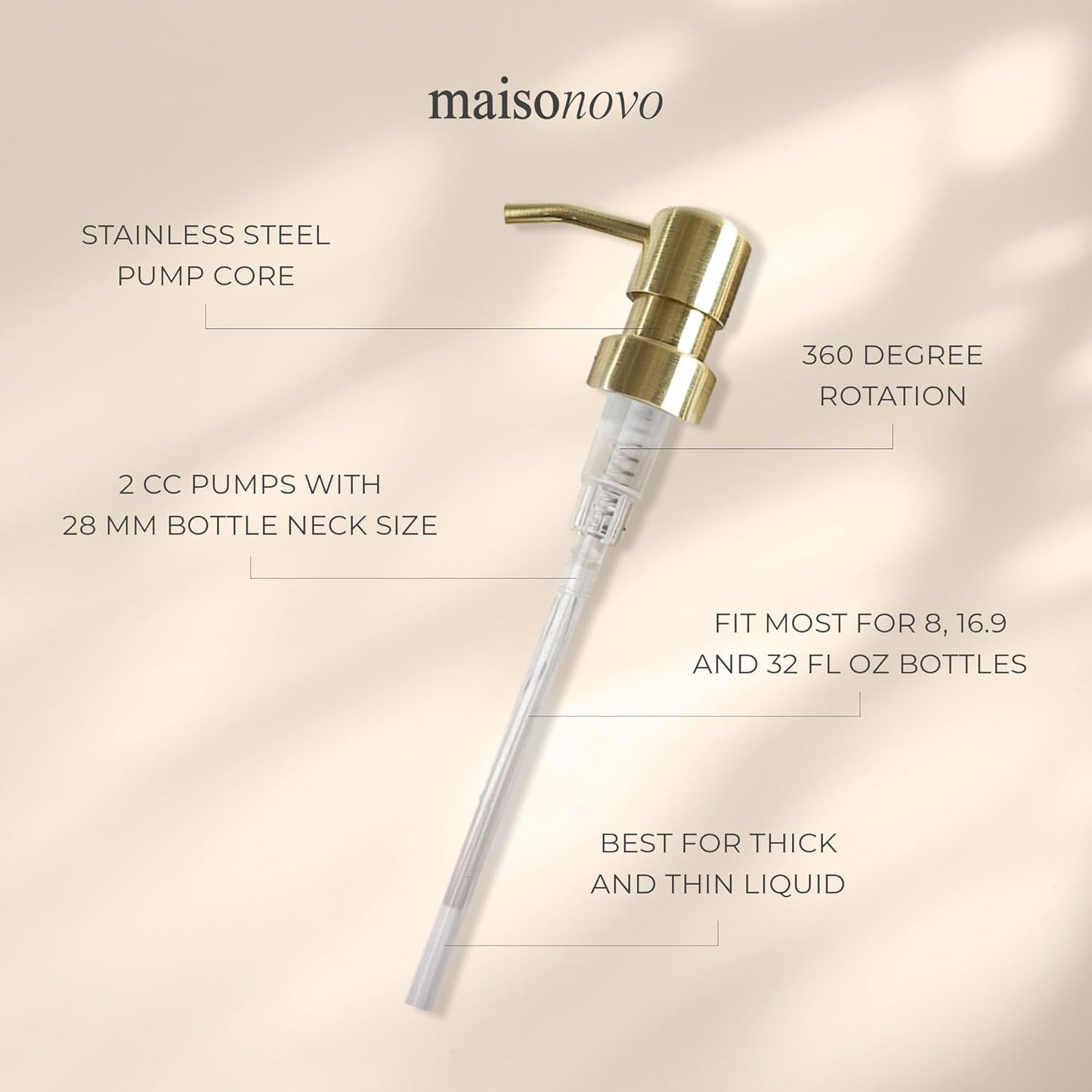 MaisoNovo Soap Pump Replacement - 2X Gold Metal Pumps - Pump Dispenser - Soap Dispenser Pump Replacement - Stainless Steel Soap Pump - Pump for Soap Dispenser