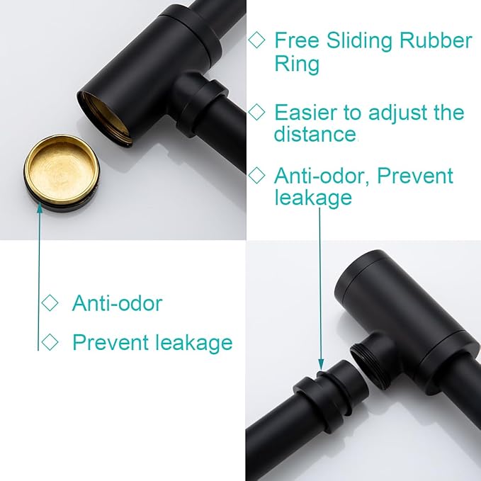 Brass Round Bottle P-Trap with Pop Up Drain Stopper with Overflow,1 1/4 Adjustable Basin Sink Waste Drain Trap Kit,Matte Black P Trap