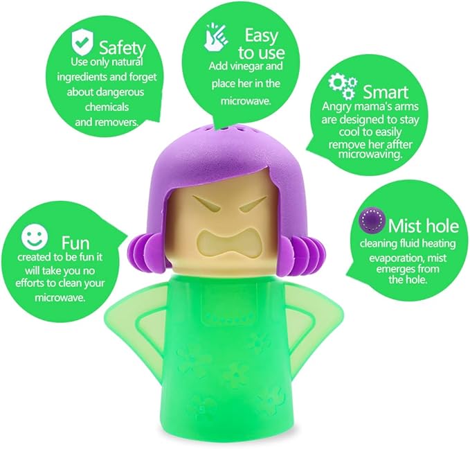 Abnaok Microwave Cleaner, Angry Mama Microwave Cleaner Microwave Oven Steam Cleaner Easily Clean in Minutes Cleans Add Vinegar and Water for Home or Office with English Manual (Green)