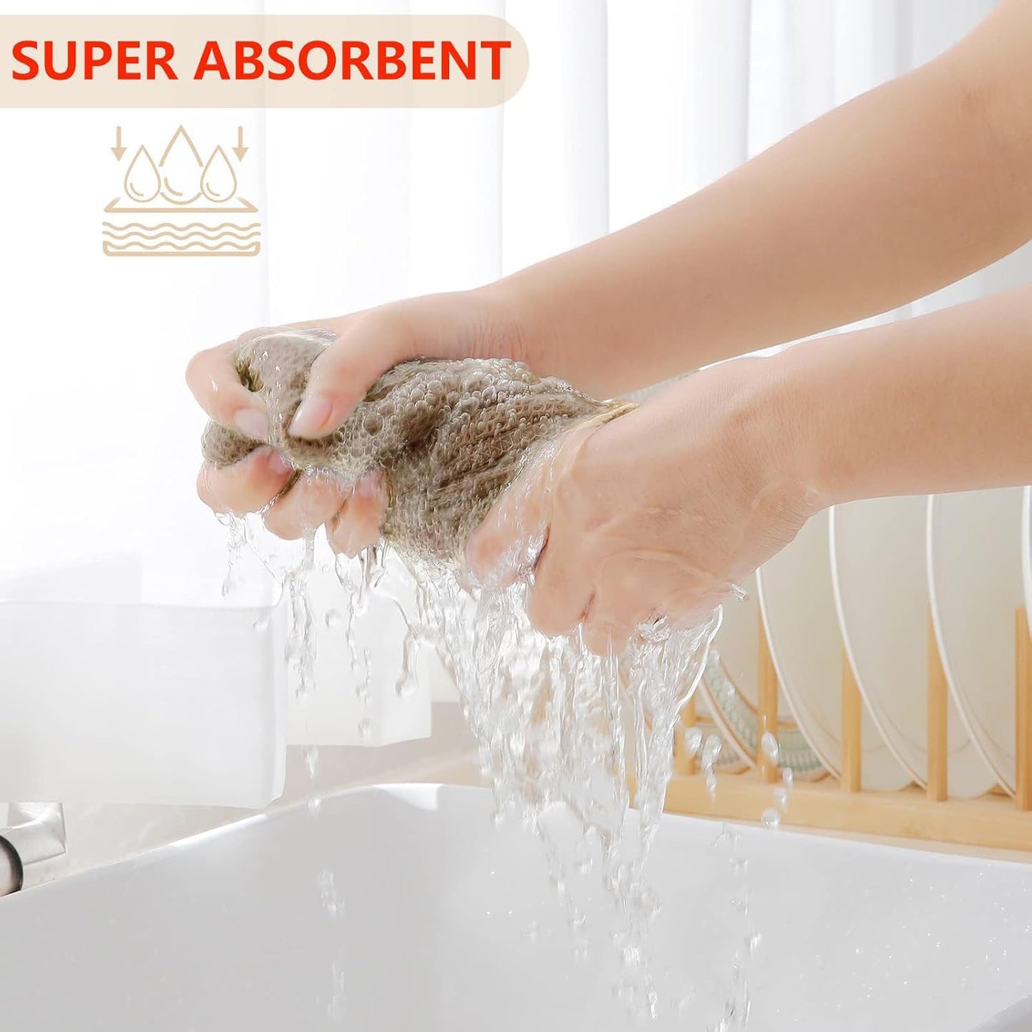 Homaxy 100% Cotton Waffle Weave Kitchen Dish Cloths, Ultra Soft Absorbent Quick Drying Dish Towels, 12 x 12 Inches, 12-Pack, Tan