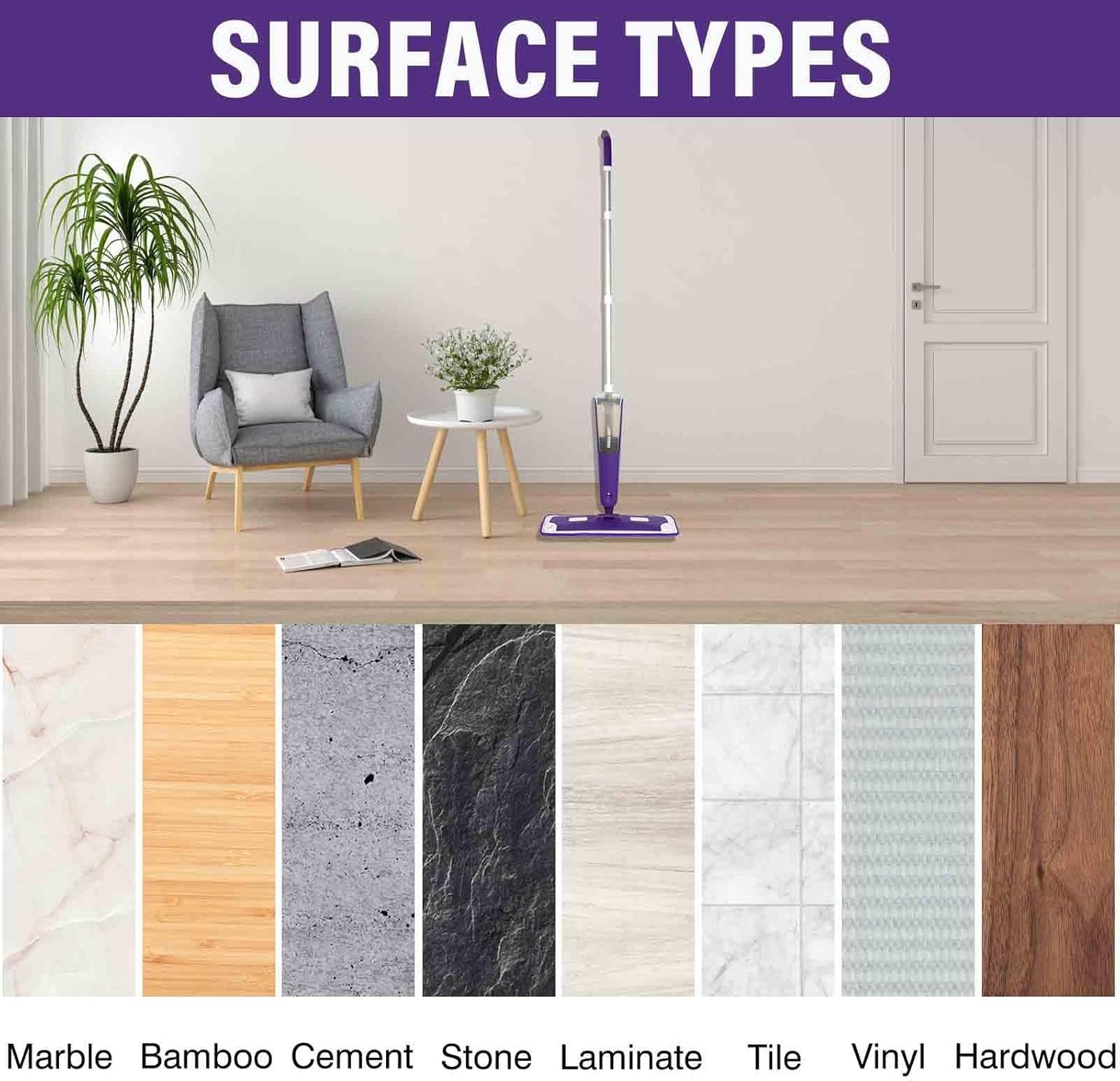 18 inch Mop Pads Refills, 3 Pack Microfiber Reusable Replacement Mop Pads Flat Replacements Heads for Wet Or Dry Floor Cleaning and Scrubbing, Blue & Purple Cloth