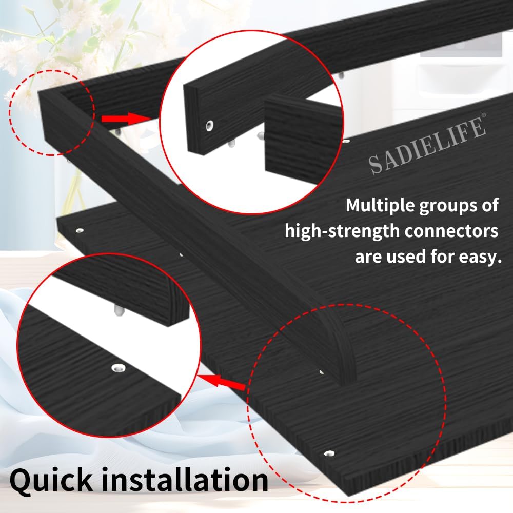 Washer Dryer Countertop Only,Edge Rails-27.5" Depth*27.5" Width Laundry Room Organization,High-Adhesion Non-Slip Protective Layer,with Edge Rails (Black)