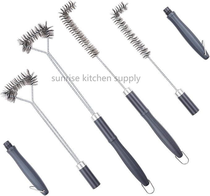 SUNRISE Fryer Brush with Long Handle (Stainless Steel with Plastic Handle, L and Single Brush)