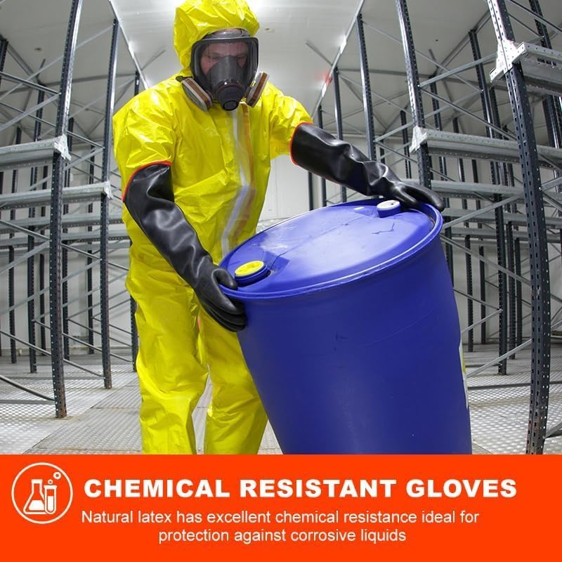 Heavy Latex Chemical Resistant Gloves - Reusable Long Rubber Dishwashing Gloves with Forearm Protection for Men - Waterproof, Industrial Safety Gear, Acid & Alkali Resistant, Oil-Proof，22“,2 Pair