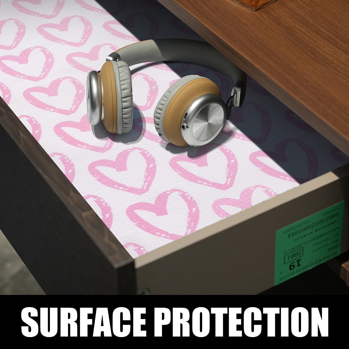 Heart Drawer Liner for Cabinets 16IN x 20FT,Shelf Liner Non-Adhesive and Strong Non-Slip Cabinet Drawer Liners for Kitchen,Table,Bookshelves,Waterproof Cupboard Liners,Pink