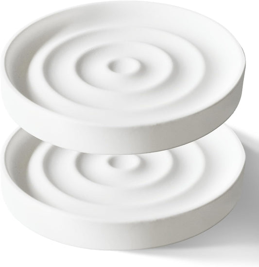 2 Pack Diatomite Soap Dish Holder, Quick Dry Stone Bar Holder, Water Absorbent Bath Dish Holder, Diatomaceous Earth Soap Tray for Hand Soap, Sponge Organizer, White