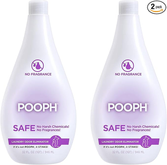 Pooph Laundry Additive, 32oz, 2-Pack (32 Loads) - Dismantles Odors on a Molecular Basis, Dogs, Cats, Freshener, Eliminator, Urine, Poop, Pee, Deodorizer, Natures, Puppy, Fresh, Clean, Furniture, Potty