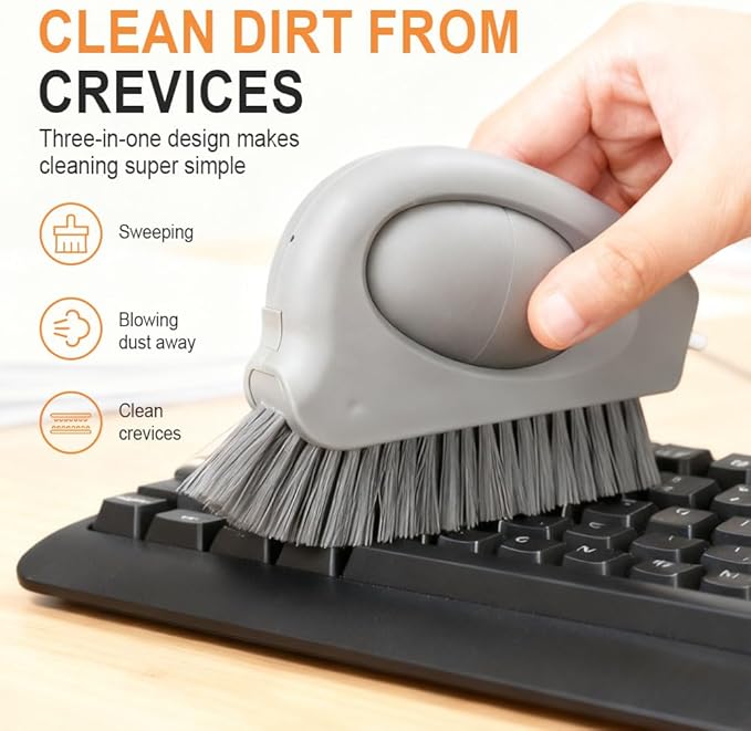 2 in 1 Groove Cleaning Brush with Air-Blowing, Window Track Cleaning Tools, Multifunction Window Track Cleaner with Hard Bristle Scraper, Crevice Brush for Sliding Door Track, Window Seal, Sill (1PC)