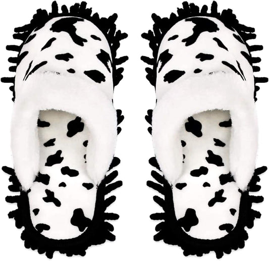 Microfiber Floor Mop Slippers House Dust Cleaning Tool Detachable Washable Shoes for Kitchen House Cleaning (Women 8.5-9/Men 11-11.5, Cow pattern)