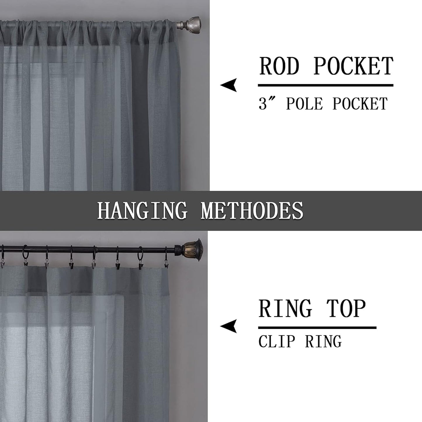 Tollpiz Sheer Tier Curtains Kitchen Linen Textured Half Curtain Sheers Light Filtering Rod Pocket Voile Bathroom Short Curtains for Farmhouse, 25 x 30 inches Long, Dark Grey, Set of 2 Panels
