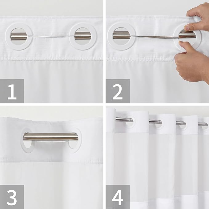 Extra Long No Hooks Needed Linen Textured Shower Curtain with Snap-in Fabric Liner Set,Tall Hotel Luxury Decor Shower Curtains for Bathroom,Waterproof & Washable,71Wx98H,White