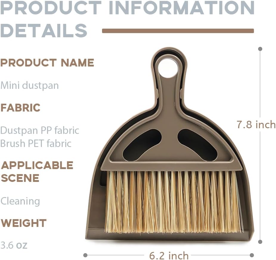 Small Broom and Dustpan Set Mini Dustpan and Brush, Hand Broom and Dustpan Set, Mini Broom and Dustpan Set for Home, Camping, Pets, Dorm (2pcs)