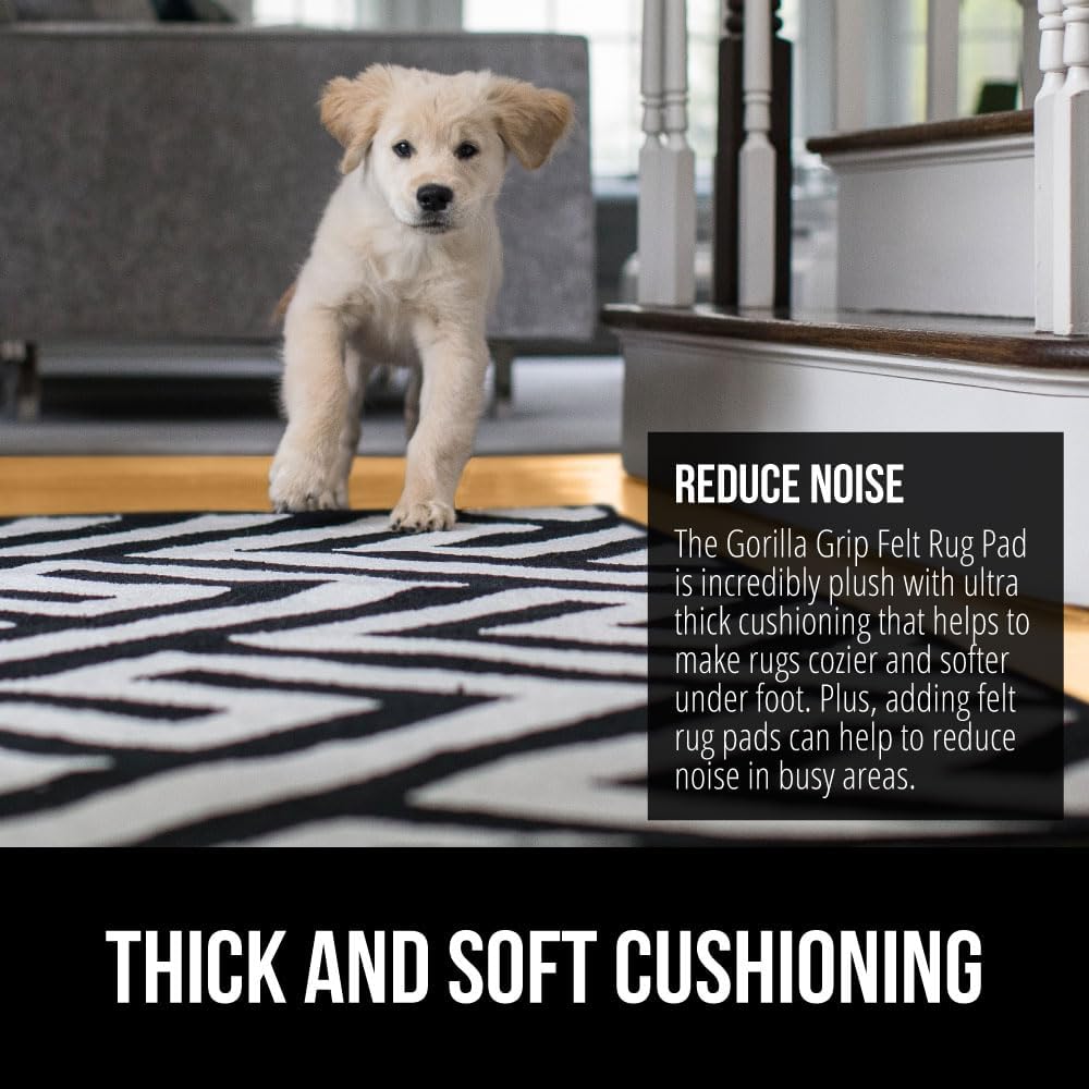 GORILLA GRIP Felt and Natural Rubber Stay in Place Slip Resistant Rug Pad, 1/4in Thick, 3x5 FT Protective Padding Under Area Rugs, Cushioned Gripper Pads, Carpet Runners, Hardwood Floors Protection
