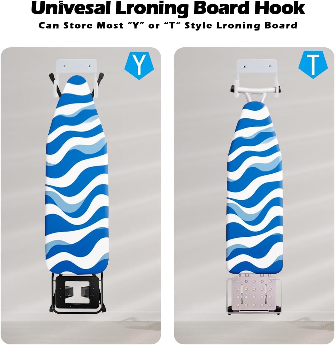 Ironing Board Holder Wall Mount, 5-Inch Wall Mount Ironing Board Hanger, Metal Holder for Laundry Room, Space-Saving & Easy Install,White