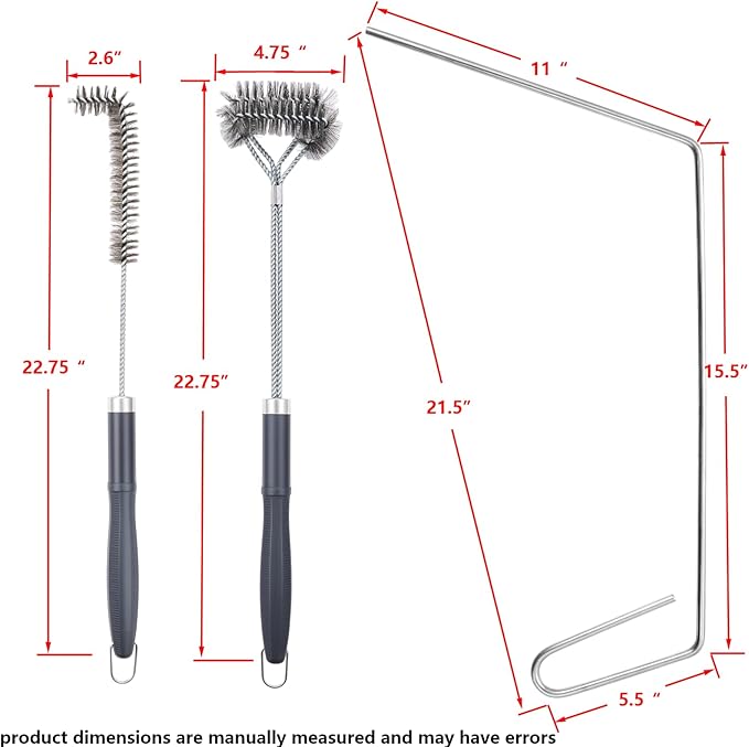 SUNRISE Fryer Brush with Long Handle (Stainless Steel with Plastic Handle, L, Double Brush, and Rubber Handle Cleaning Rod)