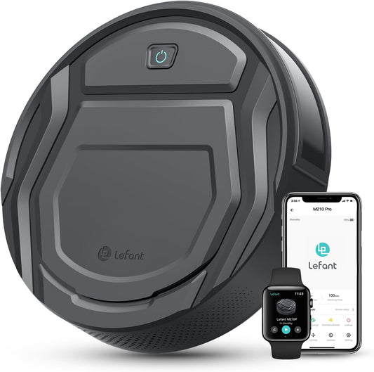 Lefant M210P Robot Vacuum Cleaner, Super Thin, Powerful Suction, Quiet, Self-Charging, Ideal for Pet Owners, Cleans Hard Floors to Medium-Pile Carpets, 120 Mins Runtime, APP/WiFi/Alexa Control, Gray