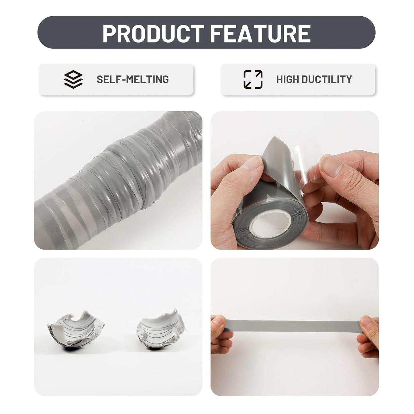 Self Fusing Silicone Tape 4 Rolls 1 in x 10' Grey Waterproof Rescue Tape Rubber Leak Silicone Self-amalgamating Tape for Plumbing, Sealing Pipes, Hose Repair, Outdoor Coax and Tool Fixation
