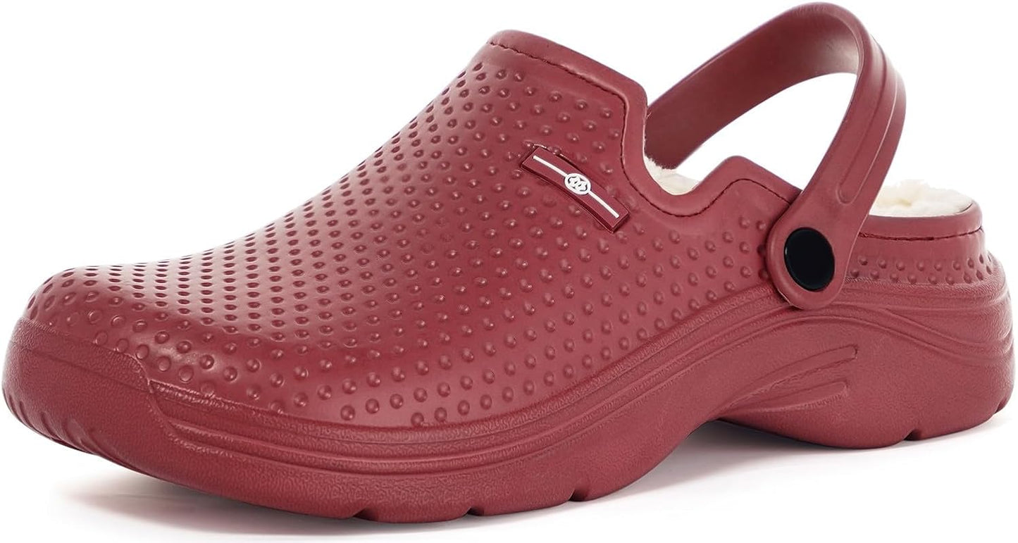 Womens Mens Fur Lined Clogs Waterproof Garden Shoes Winter Warm Fleece Lining Fuzzy House Home Slippers Indoor Outdoor Mules