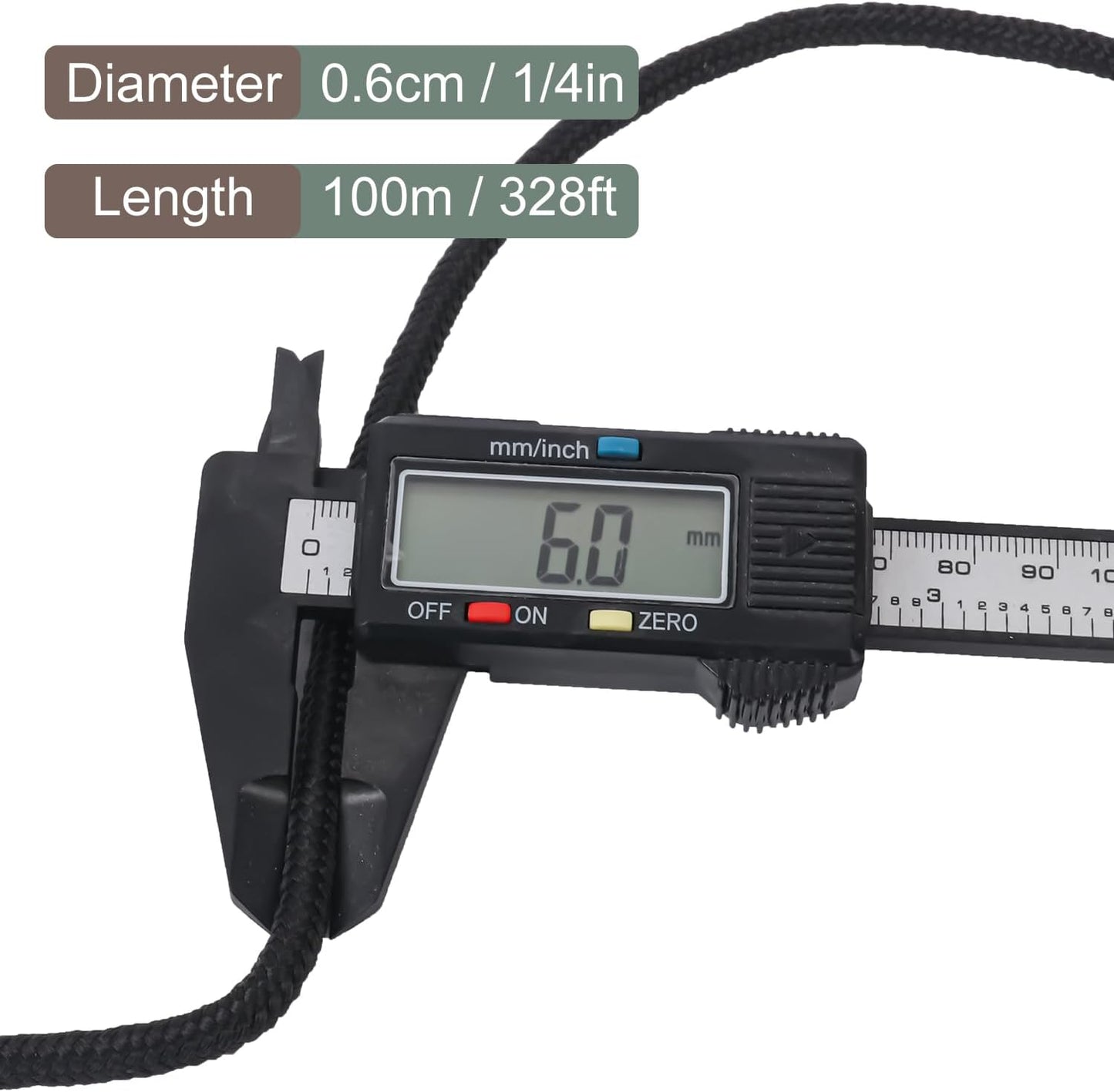 328 Feet 1/4 Inch Black Polyester Rope, 6mm Polypropylene Utility Rope for Kayaking, Camping, Home Decor