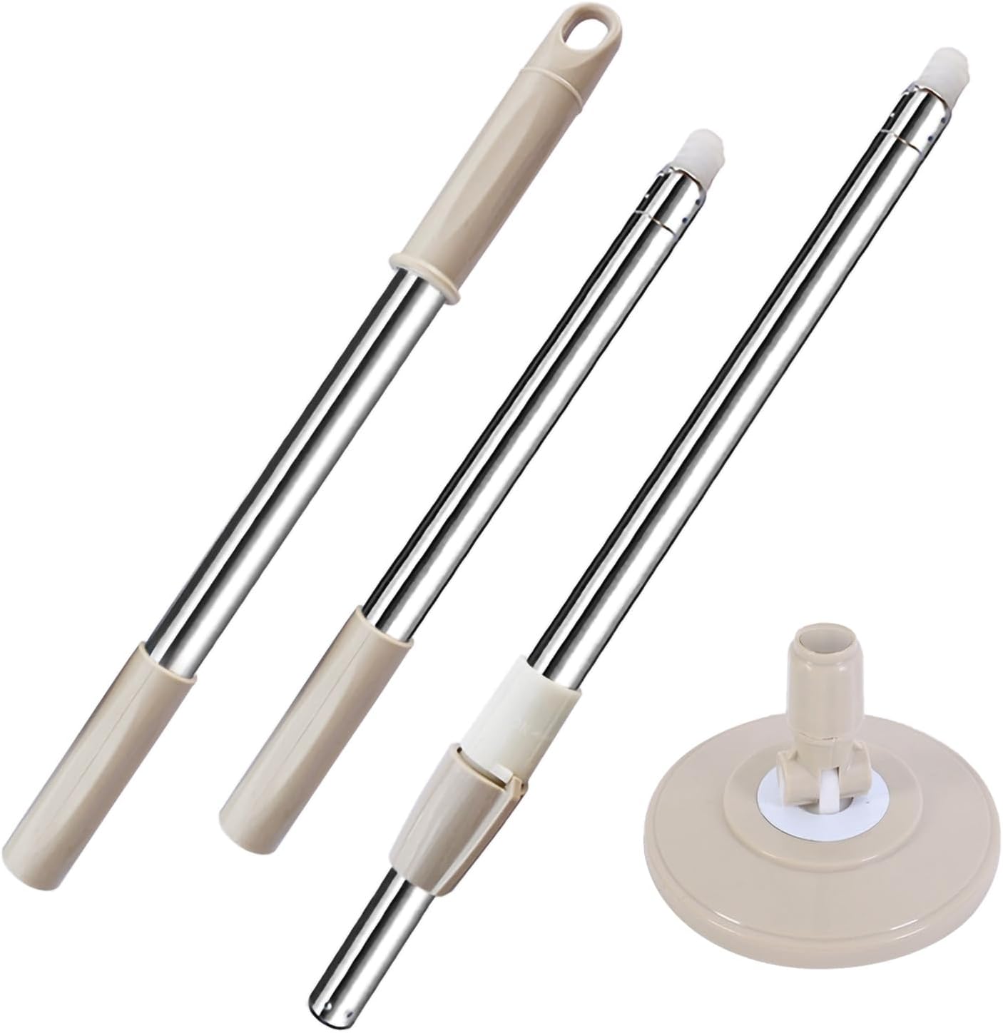 Extended Spin Mop Replacement Mop Handle, Upgraded 60-inch 360 Degrees Rotating Telescopic Replacement Mop Stick for Spin Mop Bucket Cleaning System Floor Cleaning (Plastic Disc, Khaki)