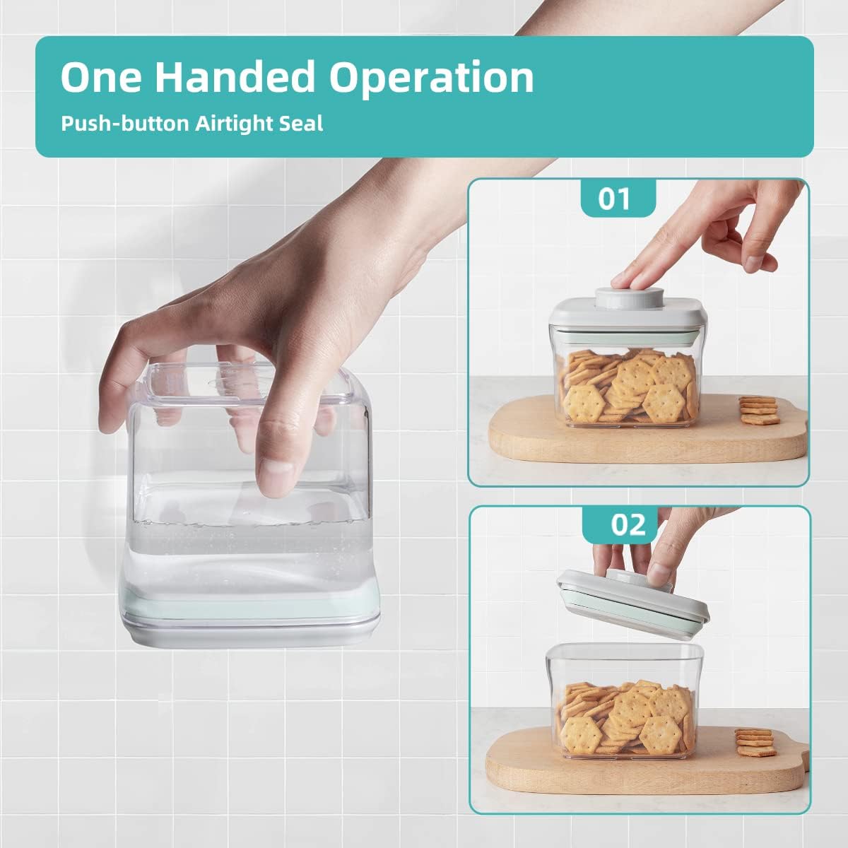 Ankou Airtight Container Set (1000ml 4 Pcs) Stackable One Press Openning Food Containers for Snacks Sugar Salt Herbs Spices Coffee Bean Formula Popcorn BPA-Free Tight Seal - Clear (1.0 QT * 4)