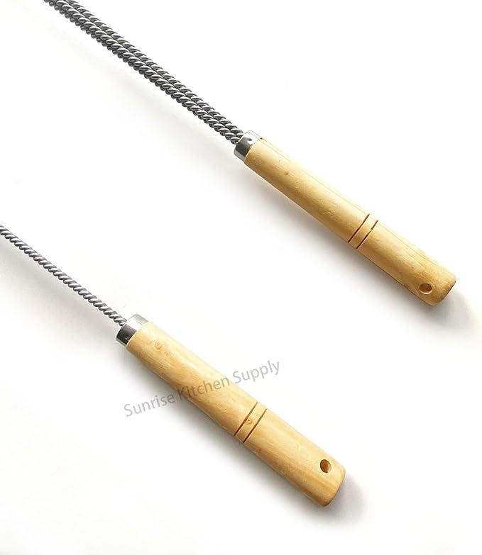SUNRISE Fryer Brush with Long Handle (Brass, L and Double Brush)
