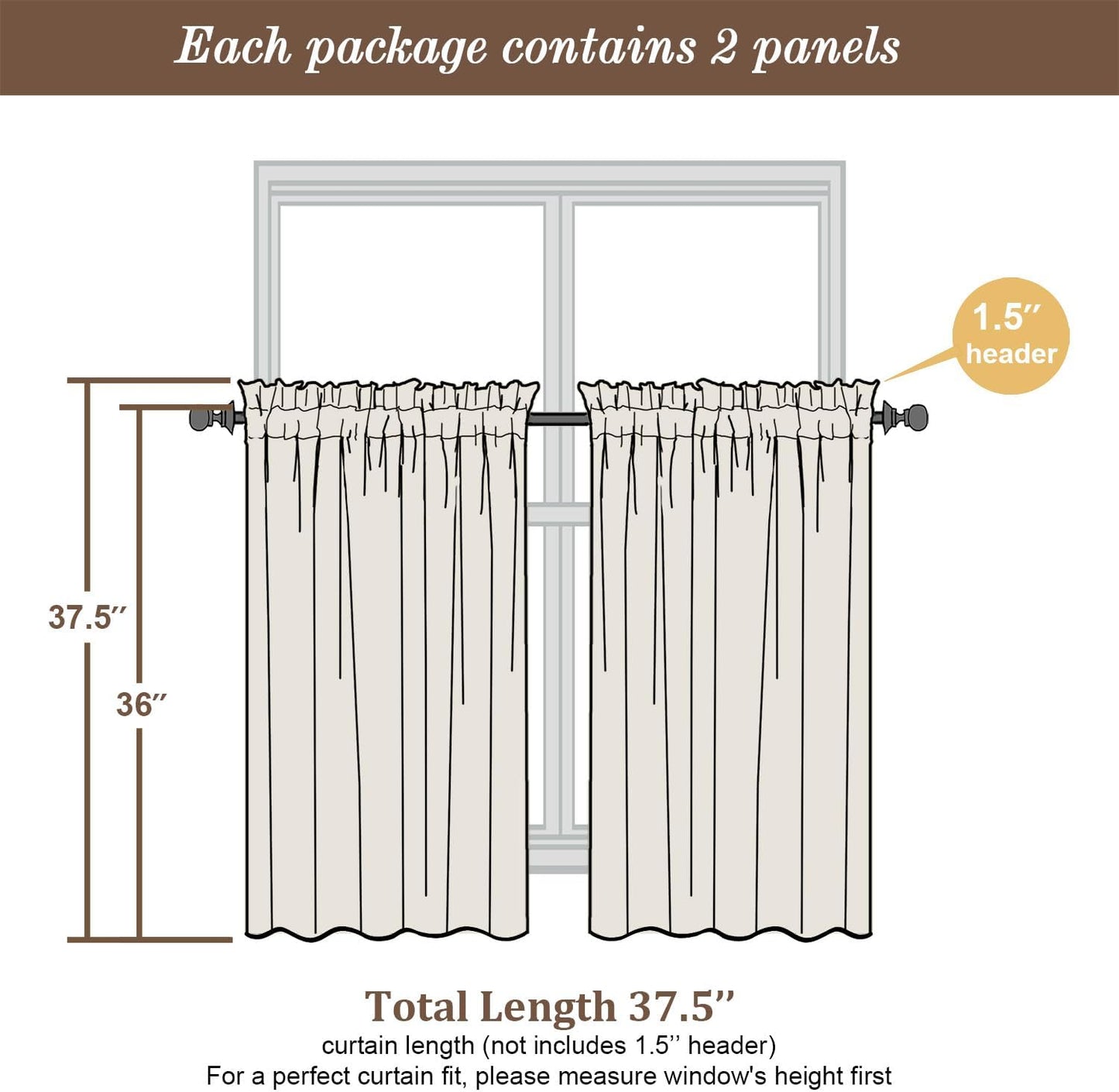 Chyhomenyc Sheer Curtains 36 Inch Length, Short Voile Sheer Window Curtians for Small Window Bathroom Cafe Living Room Farmhouse, 2PCS, 42W x 36L inches, Rod Pocket, Black