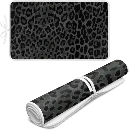 Black Ironing Mat Portable Leopard Print Ironing Pad for Steam Pressing on Tabletop or Bed,Heat Resistant Portable Quilting & Travel Blanket Ironing Board Alternative Cover