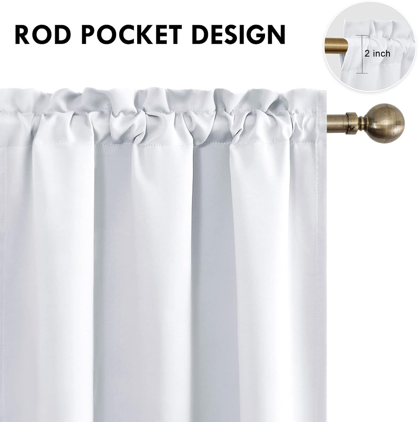 DWCN Blackout Curtains – Thermal Insulated, Energy Saving & Noise Reducing Bedroom and Living Room Curtains, Greyish White, W 42x L 63 Inch, Set of 2 Rod Pocket Curtain Panels