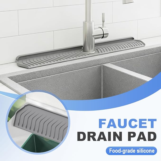 Kitchen Sink Faucet Mat, 2025 New Foldable Faucet Mat for Kitchen Sink, 30in Silicone Faucet Guard & Draining Mat Keep Countertops Dry Splash Guard (Black, 30in)