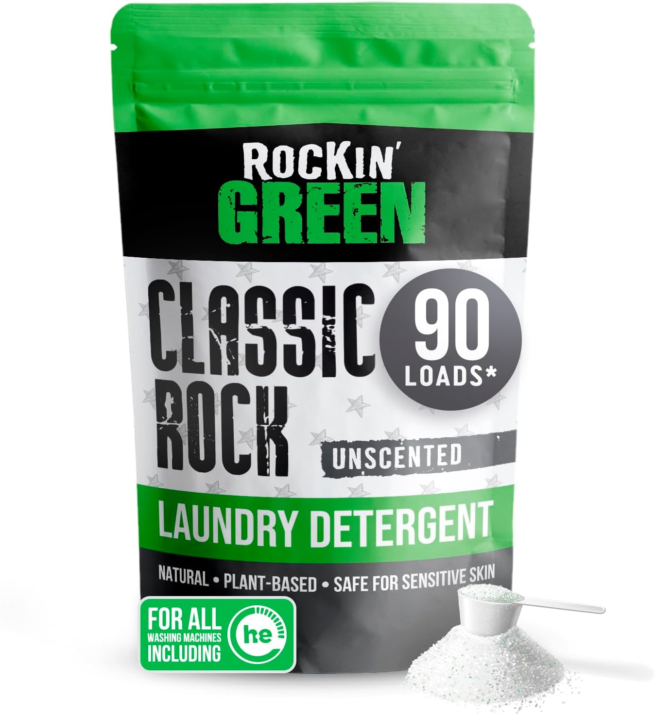 Rockin' Green Classic Rock Laundry Detergent Powder (90 Loads) - All Natural Laundry Detergent - Sensitive Skin Laundry Powder (Unscented)