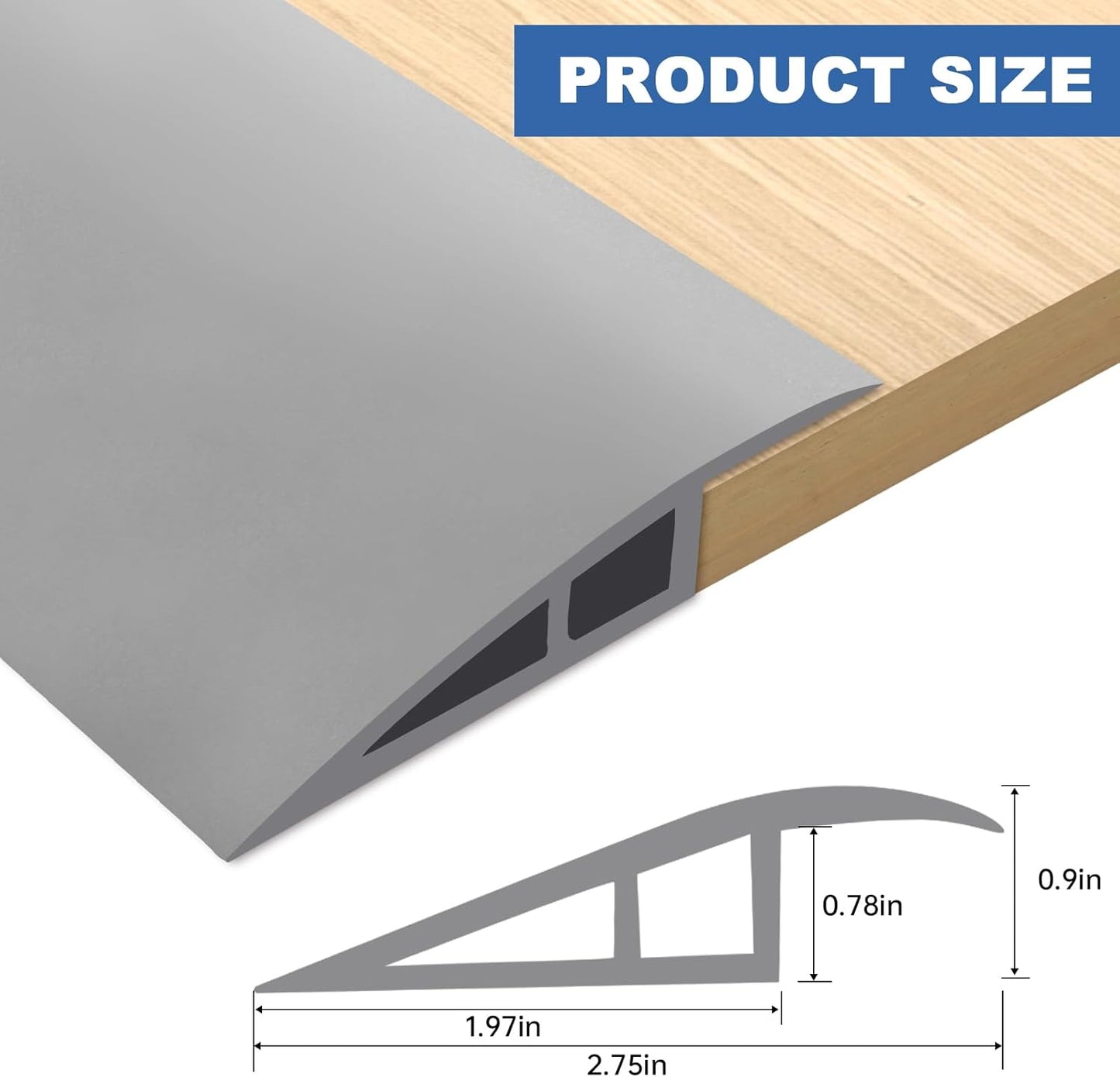 Vinyl Door Threshold Flooring Transition Strip Self Adhesive Carpet Edging Strip for Laminate Doorway Edge Threshold from 3/5" to 4/5" (Gray, 3.3 Ft)