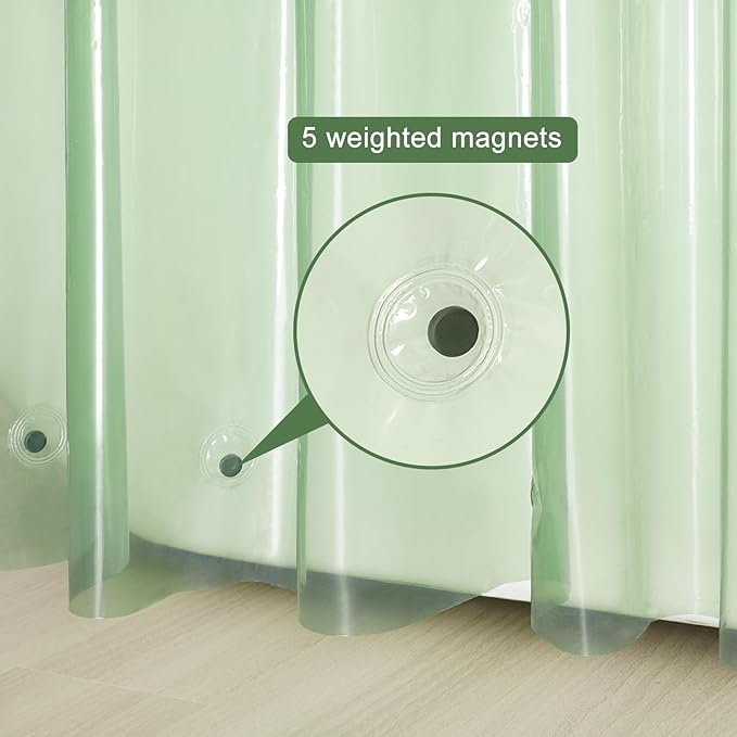UFRIDAY Green Clear 72 x 84 Shower Curtain Liner,Extra Long Clear Shower Curtain Liner 84 inches Long,12 Rust Resistant Metal Grommets, 5 Weighted Magnet Hem