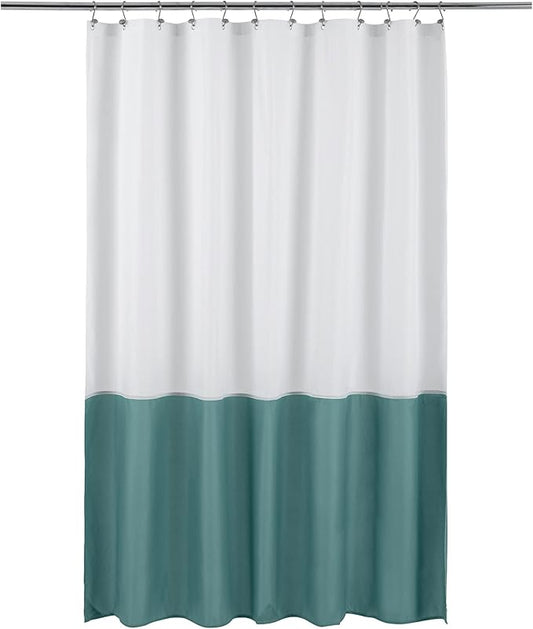 ALYVIA SPRING Waterproof Fabric Shower Curtain Liner - Soft & Light-Weight Cloth Shower Liner, 3 Bottom Magnets, Hotel Quality & Machine Washable - Standard Size 72x72, White and Teal