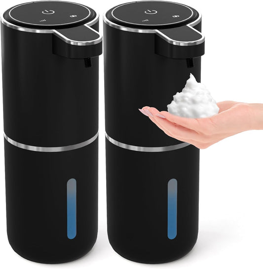 2 Pack Automatic Foaming Soap Dispenser,Touchless Foam Soap Dispenser,12.8oz Rechargeabled Wall Mounted Smart for Bathroom and Kitchen Dish Soap,Easy for Toddlers(Black)