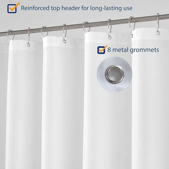 N&Y HOME Fabric Shower Curtain Liner Long Stall Size 48 x 78 inches, Hotel Quality, Washable, Water Repellent, White Bathroom Curtains with Grommets, 48x78