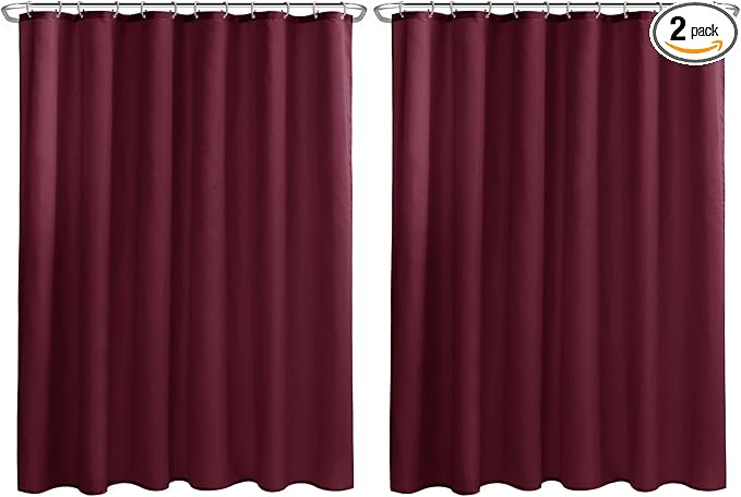 Nasitos Fabric Shower Curtain Liners 2 Pack - W72 x H72 - Washable & Water Resistant Lightweight Cloth Shower Liner for Bathroom, Soft Hotel Quality, Standard Size (Burgundy, 4 Magnets Included)