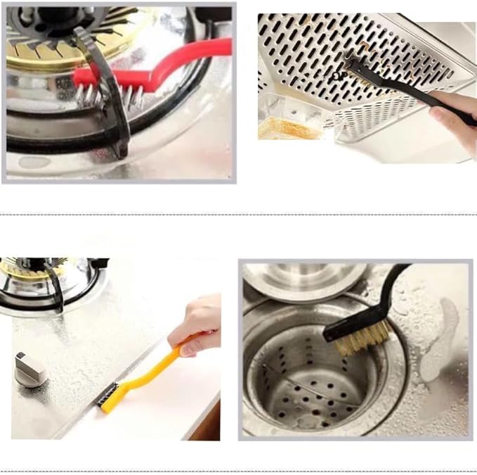 Katartizo 5Pcs Kitchen Stove Cleaning Brush + Scraper Tool Set, Heavy Duty Scraper for Gas Burners Cooktop Pot Pan Brass, Stainless Steel and Nylon Brush Head Brushes for Range Hood Grease Grime