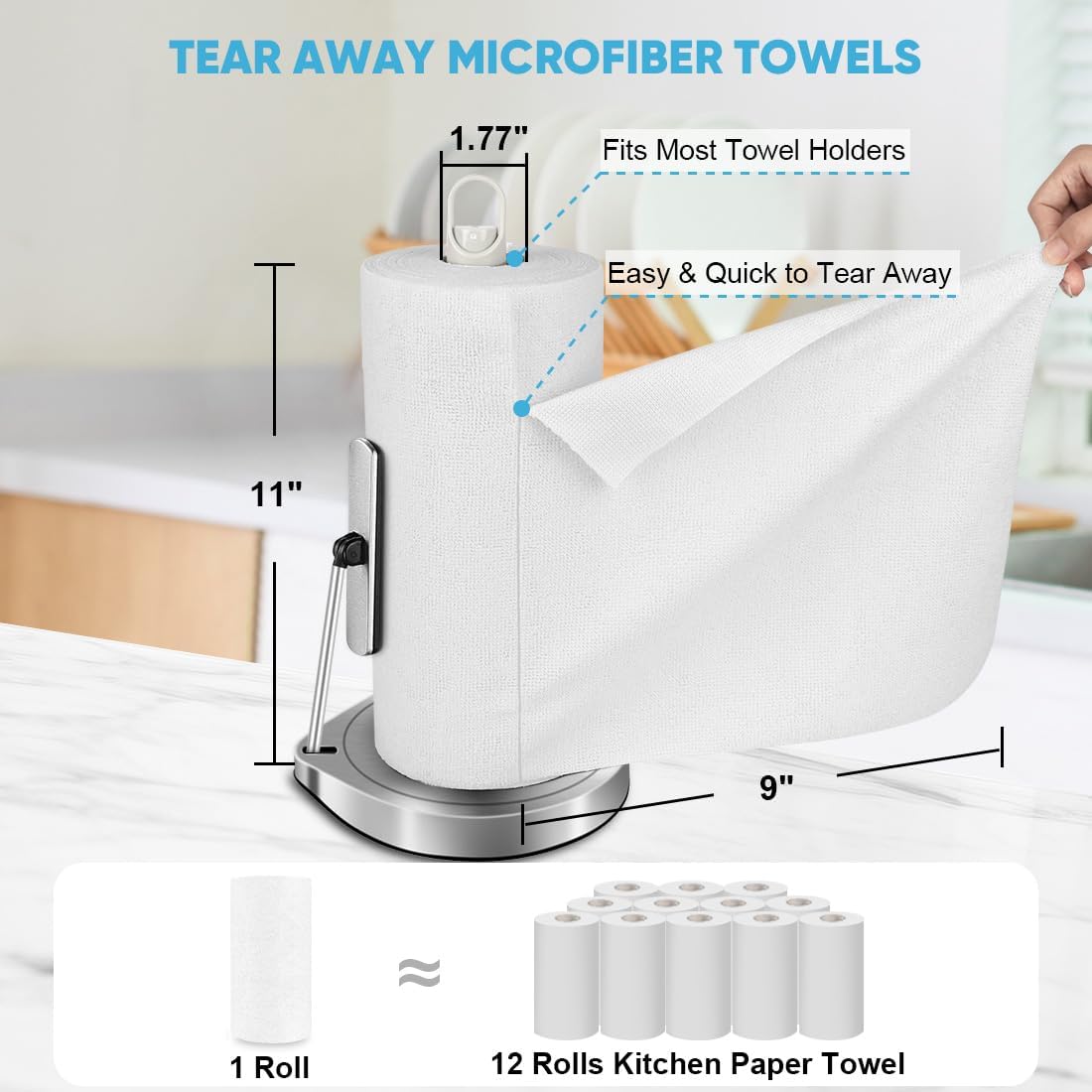 AIDEA Microfiber Cleaning Cloth White, Shop Rags 330 Sheets(6 Roll), Towels for Cars, Tear Away Reusable Paper Towels, Kitchen Towels Cleaning Rags for Automotive, Mechanic, Workshops, House, 11×9"