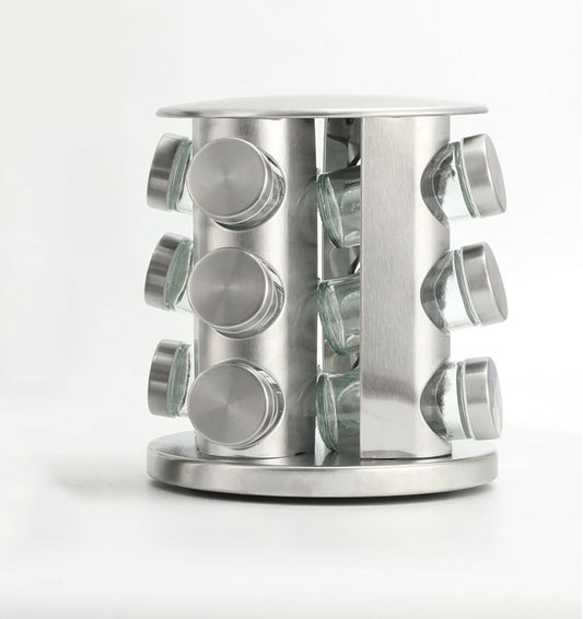 Spice Rack, Spice Rack Organizers for Countertop, Rotating Countertop Spice Rack, Revolving Spice Rack for Kitchen, Kitchen Gadgets, Organizer Rack with Spice Jars (Silver, RoundHead_12Jars)